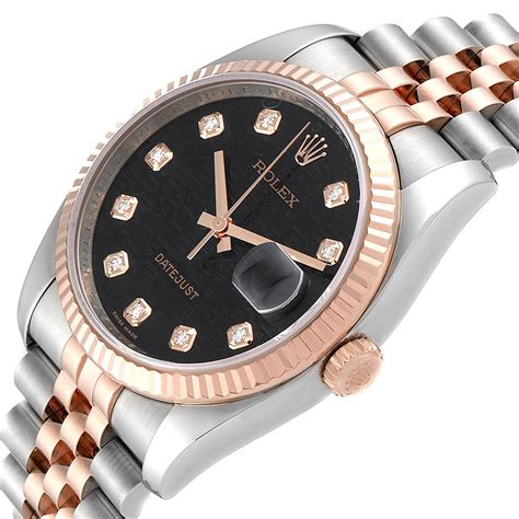 rolex datejust 36 steel rose gold watch black diamond dial|rolex datejust 36mm white dial.